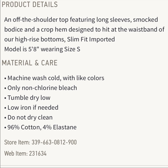 Hollister Smocked Off The Shoulder Long Sleeve Crop Top - Picture 8 of 8